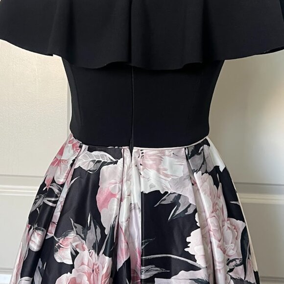 Betsy & Adam Black Pink Floral Off-The-Shoulder Fit & Flare Dress Size 2 - Picture 14 of 16